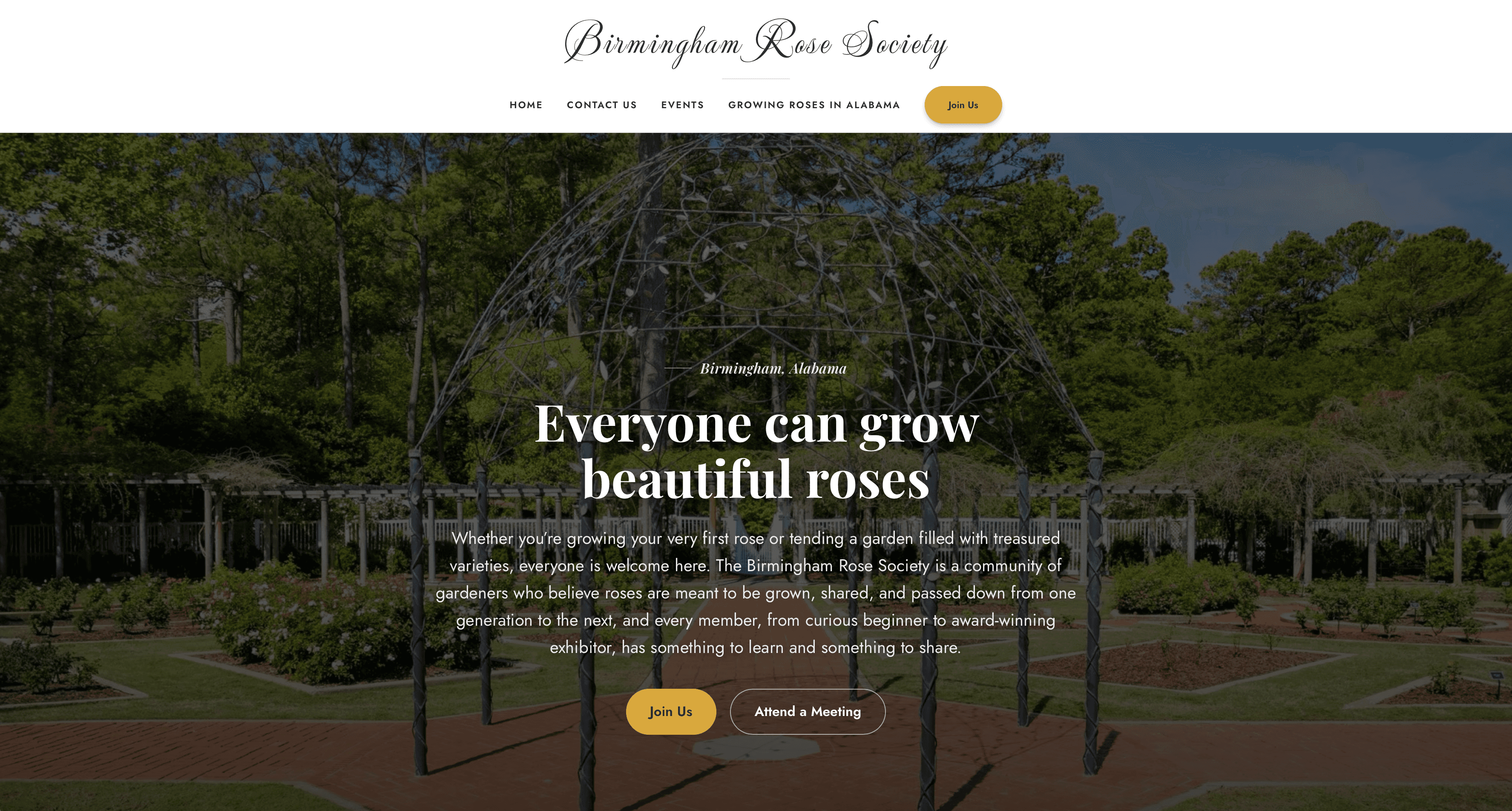 Screenshot of Birmingham Rose Society, a website designed by Tristin Wolford