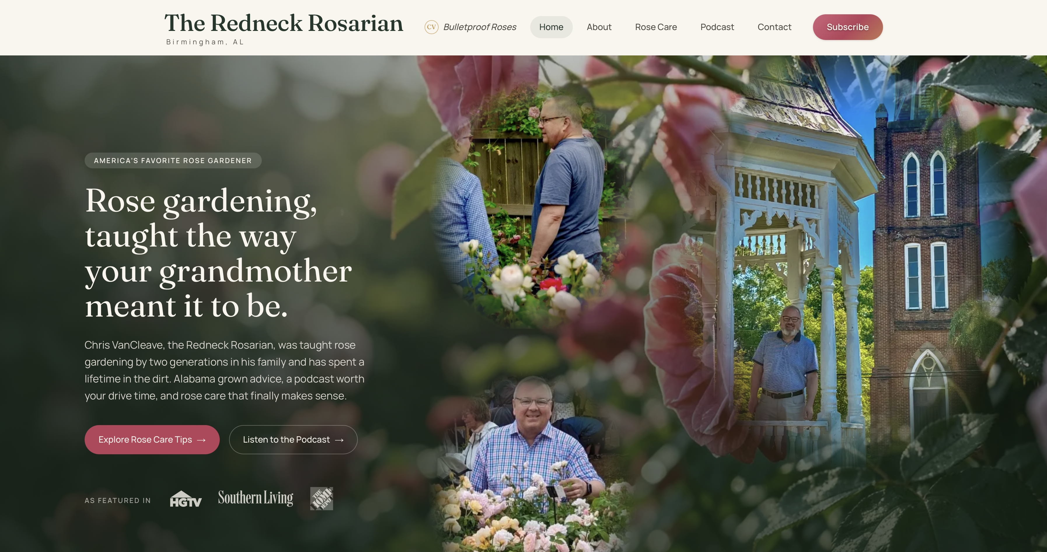 Screenshot of The Redneck Rosarian, a website designed by Tristin Wolford